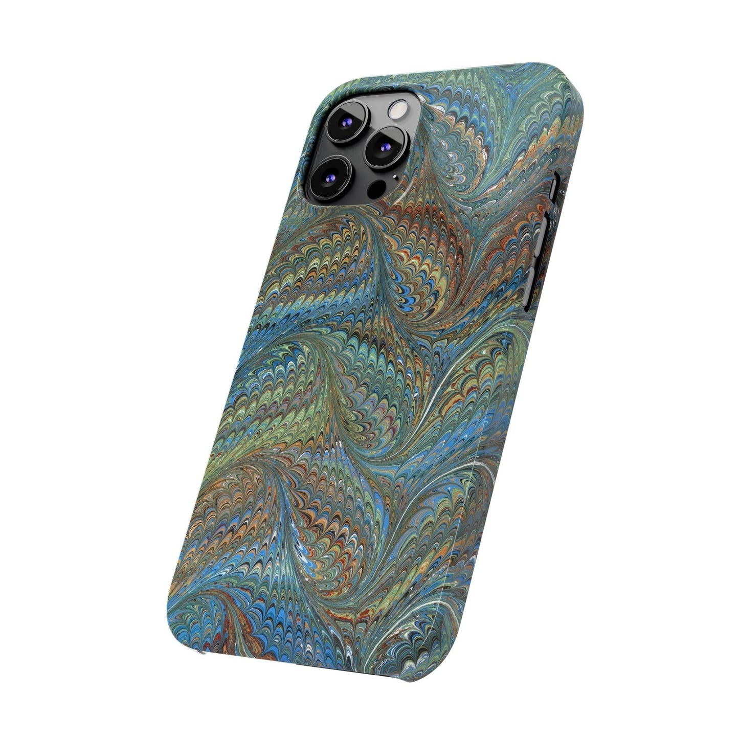 Blue and Green Italian Marbled Swirl Design, Italy Feather Phone Case, Multi-Color, Slim Phone Cases, Case-Mate IPHONE16 and all sizes
