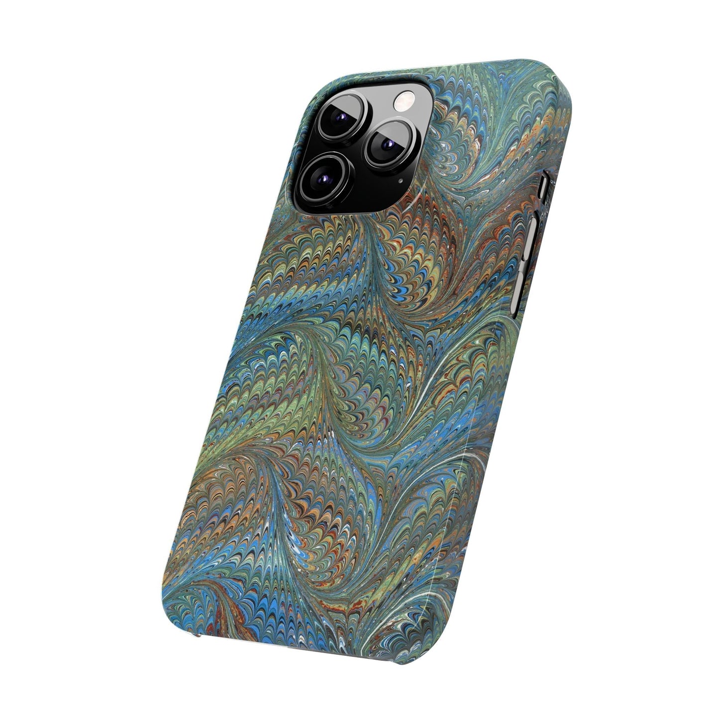 Blue and Green Italian Marbled Swirl Design, Italy Feather Phone Case, Multi-Color, Slim Phone Cases, Case-Mate IPHONE16 and all sizes