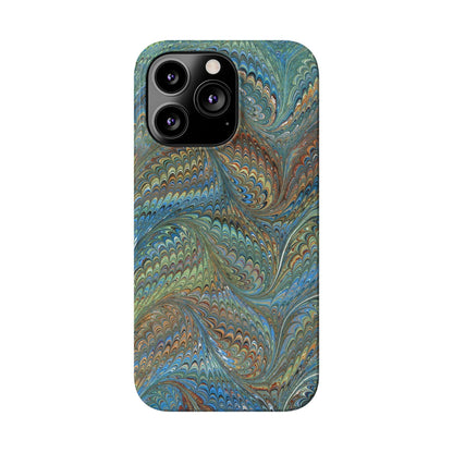 Blue and Green Italian Marbled Swirl Design, Italy Feather Phone Case, Multi-Color, Slim Phone Cases, Case-Mate IPHONE16 and all sizes